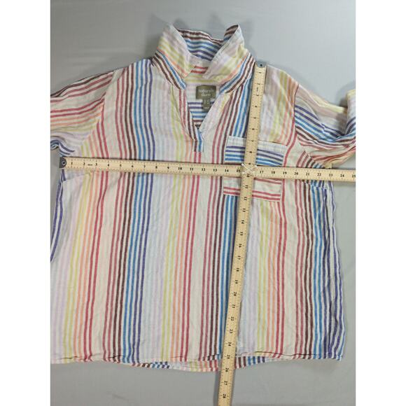 Naturals d&co Rainbow Striped Linen Blend Tunic Top Womens Large Popover Boho - Picture 6 of 16
